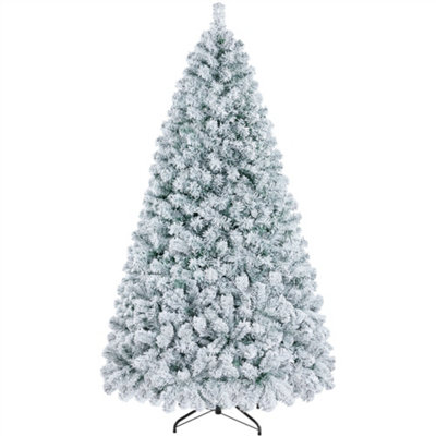 Yaheetech Green & White 7FT Pre-lit Flocked Artificial Christmas