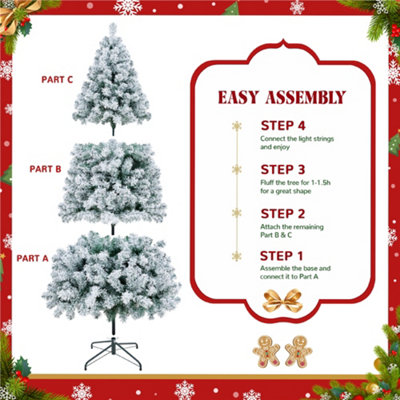 Yaheetech Green & White 7FT Pre-lit Flocked Artificial Christmas