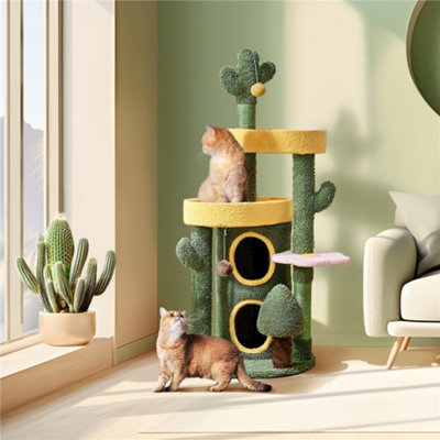 Yaheetech Green/Yellow 123cm Oasis-themed Fleece-covered Cat Tower