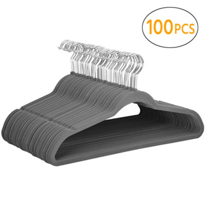 Yaheetech Grey 100 Pieces Velvet Flocked Hangers with Tie Bar