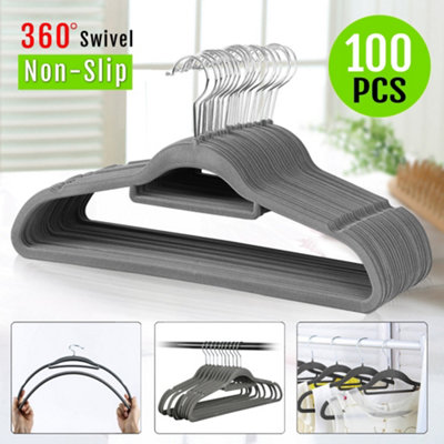 Yaheetech Grey 100 Pieces Velvet Flocked Hangers with Tie Bar