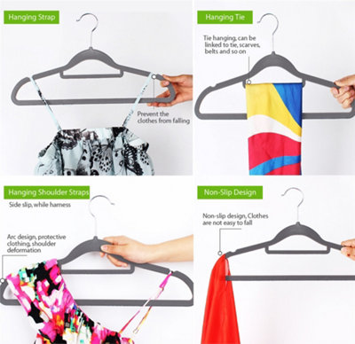 Yaheetech Grey 100 Pieces Velvet Flocked Hangers with Tie Bar - 5