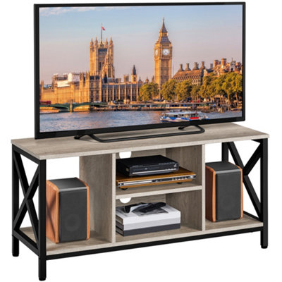 Yaheetech Grey 106 cm Wide TV Stand with Storage Shelves and Cable