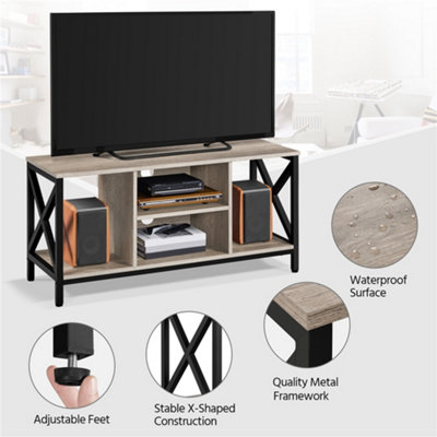YAHEETECH GREY 106 CM WIDE TV STAND WITH STORAGE SHELVES AND CABLE