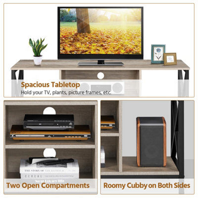 Yaheetech Grey 106 cm Wide TV Stand with Storage Shelves and Cable