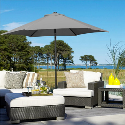 Yaheetech Grey 2.3m Tiltable Patio Parasol Market Umbrella with Crank
