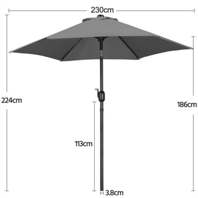 Yaheetech Grey 2.3m Tiltable Patio Parasol Market Umbrella with Crank - 3