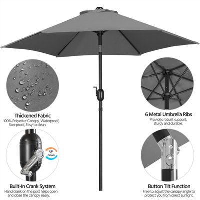 Yaheetech Grey 2.3m Tiltable Patio Parasol Market Umbrella with Crank - 4