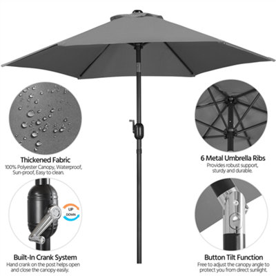 Yaheetech Grey 2.3m Tiltable Patio Parasol Market Umbrella with Crank