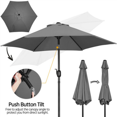 Yaheetech Grey 2.3m Tiltable Patio Parasol Market Umbrella with Crank - 6
