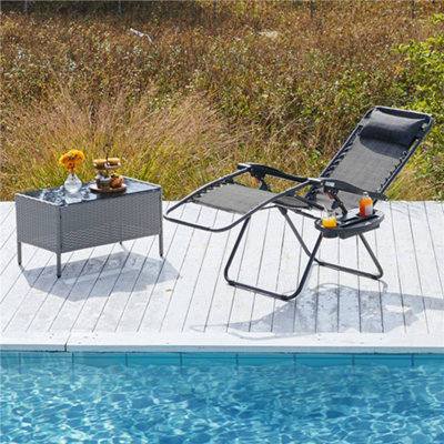 Yaheetech Grey 2pcs Outdoor Zero Gravity Chair with Cupholder/Pillow