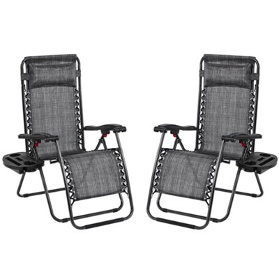 Yaheetech Grey 2pcs Outdoor Zero Gravity Chair with Cupholder/Pillow