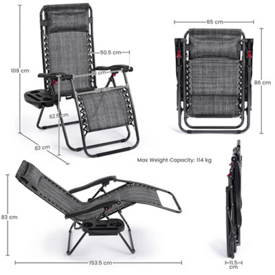 Yaheetech Grey 2pcs Outdoor Zero Gravity Chair with Cupholder/Pillow - 3