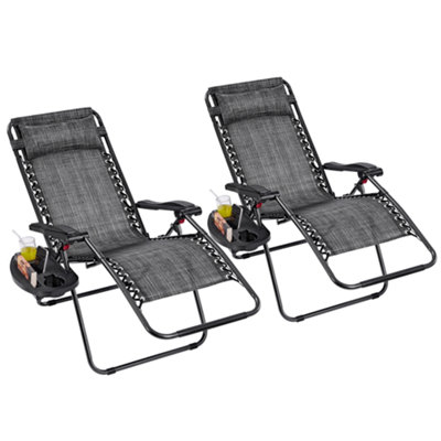 Yaheetech Grey 2pcs Outdoor Zero Gravity Chair with Cupholder/Pillow