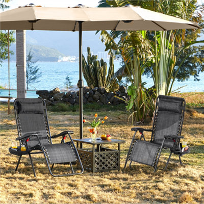 Yaheetech Grey 2pcs Outdoor Zero Gravity Chair with Cupholder/Pillow - 7