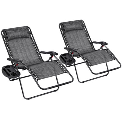 Yaheetech Grey 2pcs Oversized Zero Gravity Chair with Cupholder/Pillow