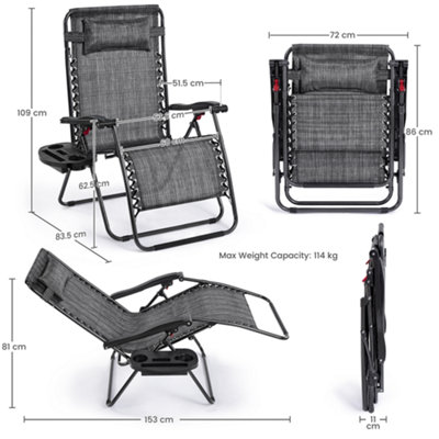 Yaheetech Grey 2pcs Oversized Zero Gravity Chair with Cupholder/Pillow - 3