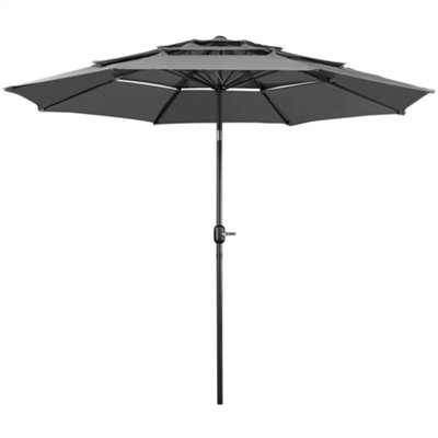 Yaheetech Grey 3.2m 3 Tier Tiltable Patio Parasol Vented Table Umbrella with Crank