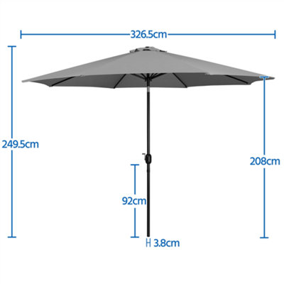 Yaheetech Grey 3.2m Tiltable Patio Parasol Market Umbrella with Crank - 3