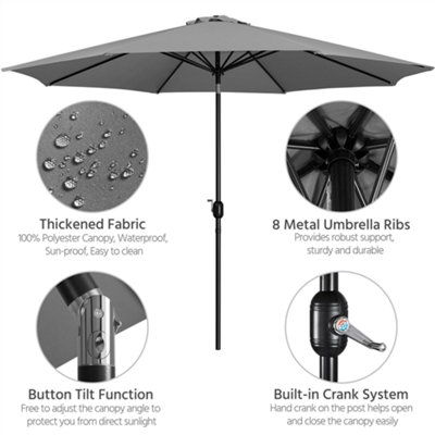 Yaheetech Grey 3.2m Tiltable Patio Parasol Market Umbrella with Crank - 8