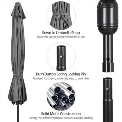 Yaheetech Grey 3.2m Tiltable Patio Parasol Market Umbrella with Crank - 9