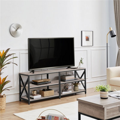 Yaheetech Grey 3 Layer Vintage TV Stand with Spacious Storage Space