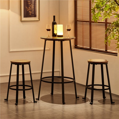 Yaheetech Grey 3 Piece Industrial Wooden Bistro Set with Metal Legs