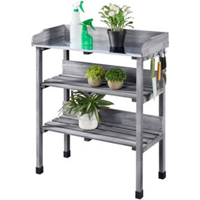 Yaheetech Grey 3-Tier Fir Outdoor Potting Bench Table with Storage Shelf