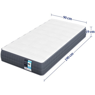 Yaheetech Grey 3ft Single Mattress Bonnell Spring and Knitted Jacquard Cover, Medium Soft, 90x190x19cm