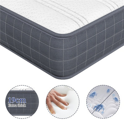 Yaheetech Grey 3ft Single Mattress Bonnell Spring and Knitted Jacquard Cover, Medium Soft, 90x190x19cm