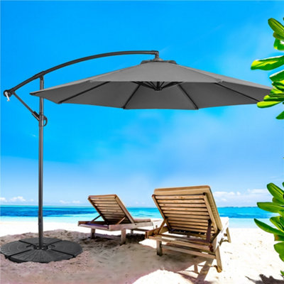 Yaheetech Grey 3m Patio Offset Umbrella Outdoor Parasol with Crank