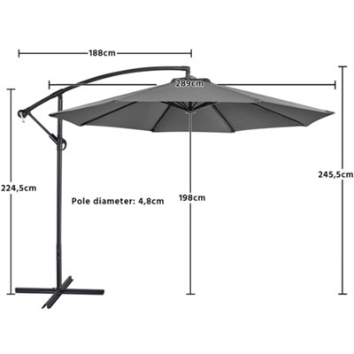 Yaheetech Grey 3m Patio Offset Umbrella Outdoor Parasol with Crank - 3