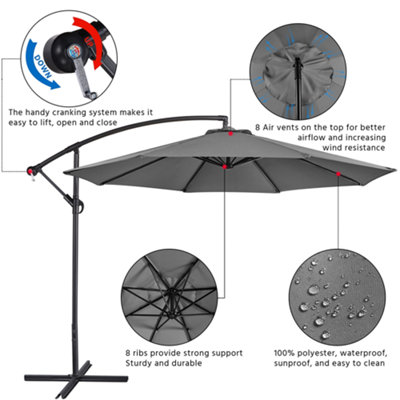 Yaheetech Grey 3m Patio Offset Umbrella Outdoor Parasol with Crank