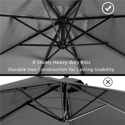 Yaheetech Grey 3m Patio Offset Umbrella Outdoor Parasol with Crank - 5