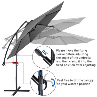 Yaheetech Grey 3m Patio Offset Umbrella Outdoor Parasol with Crank - 7