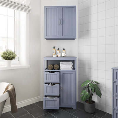 Yaheetech Grey Bathroom Floor Cabinet Storage Organizer w/ Drawers and ...
