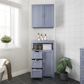 Yaheetech Grey Bathroom Floor Cabinet Storage Organizer w/ Drawers and Shelves
