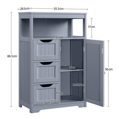 Yaheetech Grey Bathroom Floor Cabinet Storage Organizer w/ Drawers and Shelves