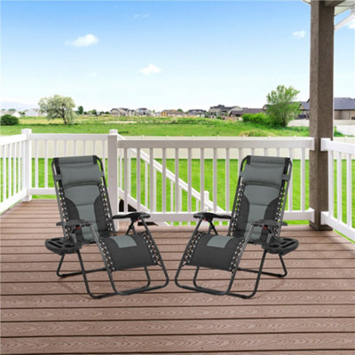 Yaheetech Grey/Black 2pcs Padded Outdoor Zero Gravity Chair