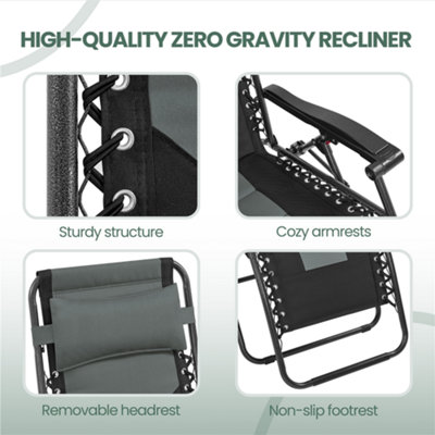 Yaheetech Grey/Black 2pcs Padded Outdoor Zero Gravity Chair - 6
