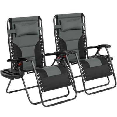 Yaheetech Grey/Black 2pcs Zero Gravity Chair with Cupholder/Pillow