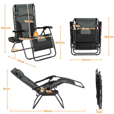 Yaheetech Grey/Black 2pcs Zero Gravity Chair with Cupholder/Pillow - 3