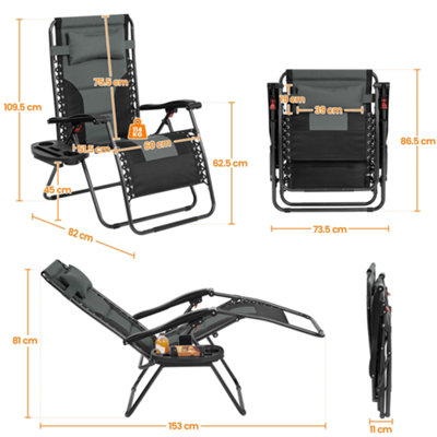Yaheetech Grey/Black 2pcs Zero Gravity Chair with Cupholder/Pillow