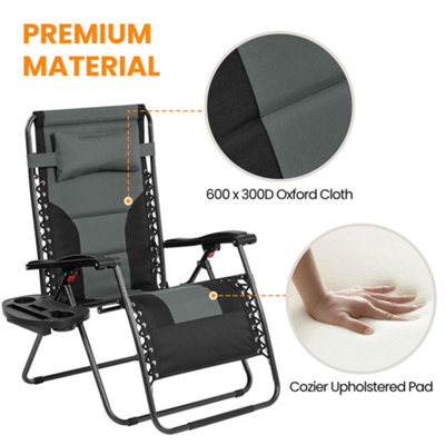 Yaheetech Grey/Black 2pcs Zero Gravity Chair with Cupholder/Pillow - 5
