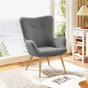Yaheetech Grey Boucle Accent Chair with Wood-tone Metal Legs