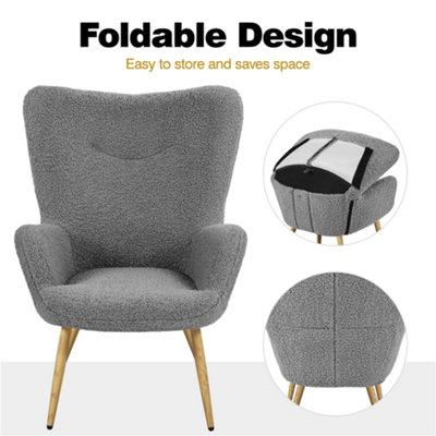 Yaheetech Grey Boucle Accent Chair with Wood-tone Metal Legs