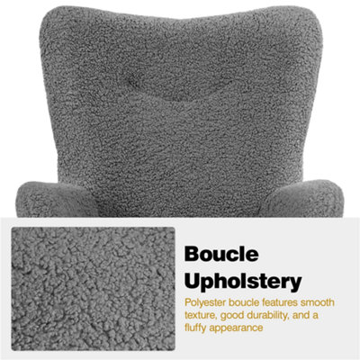 Yaheetech Grey Boucle Accent Chair with Wood-tone Metal Legs