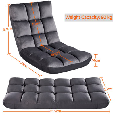 Yaheetech Grey Floor Folding Gaming Sofa with 14 Adjustable Positions Portable Padded Recliner with Backrest