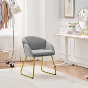 Yaheetech Grey Flower Shape Velvet Armchair Accent Chair with Golden Metal Legs