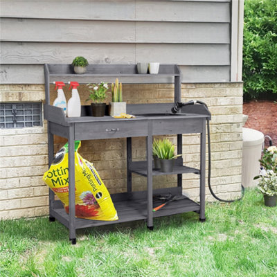 Yaheetech Grey Garden Potting Bench with Sink Drawer/Rack/Shelves